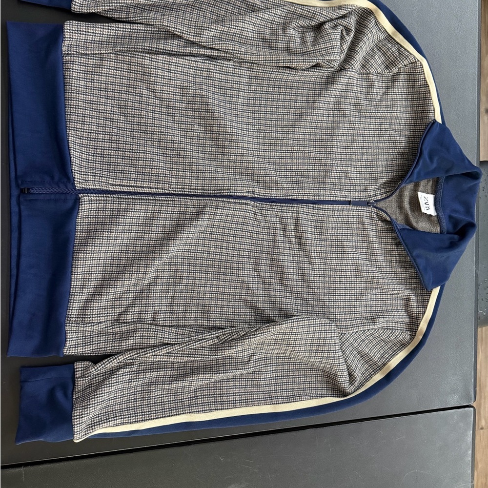 Zara Navy and Gray Patterned Jacket